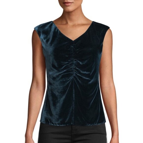 Rebecca Taylor Sleeveless Ruched Velvet Top, Storm - Picture 1 of 2